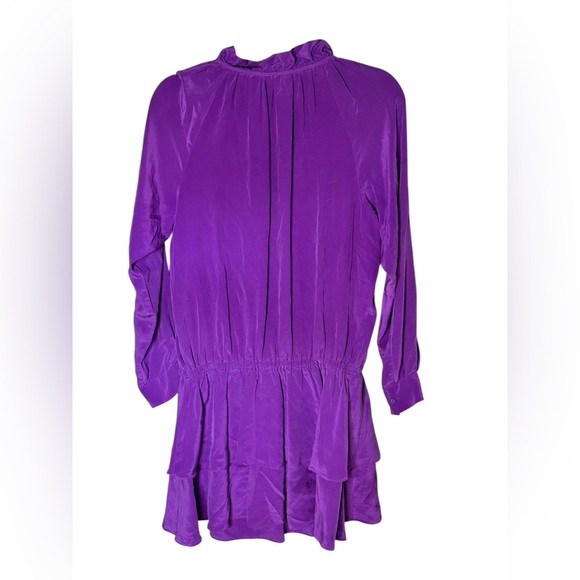 Rebecca Taylor 100% Silk Ruffled Mini Dress Sz 10 - Picture 4 of 6